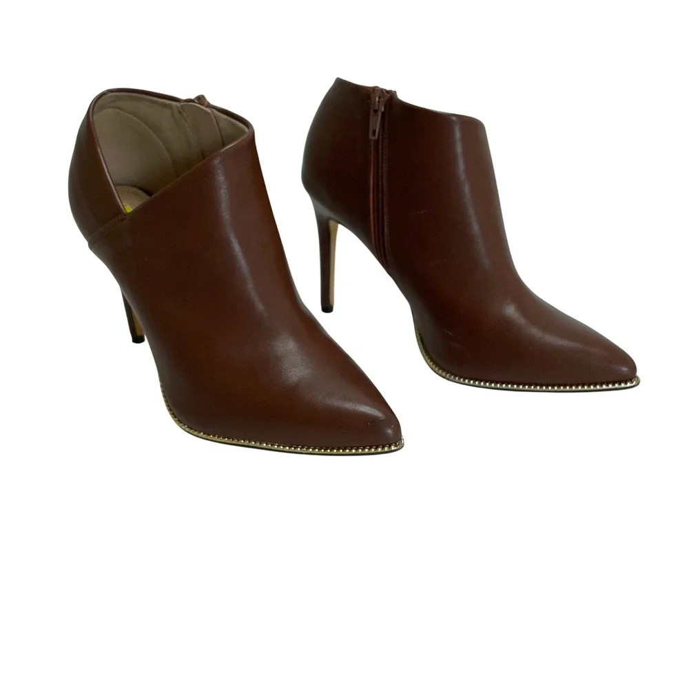 Madden Girl Hadix Cognac Brown Pointed Toe Chain Detail Stiletto Booties Size 9M